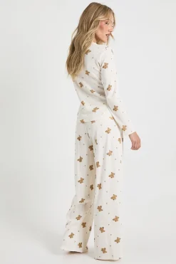 Ensemble Pyjama Petite Avec Haut À Manches Longues Imprimé Ours Pointelle Et Pantalon Large
