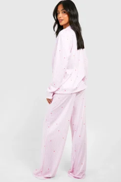 Ensemble Pyjama Petite Chemise À Manches Longues Et Pantalon À Rayures Fines Et Imprimé Cœurs