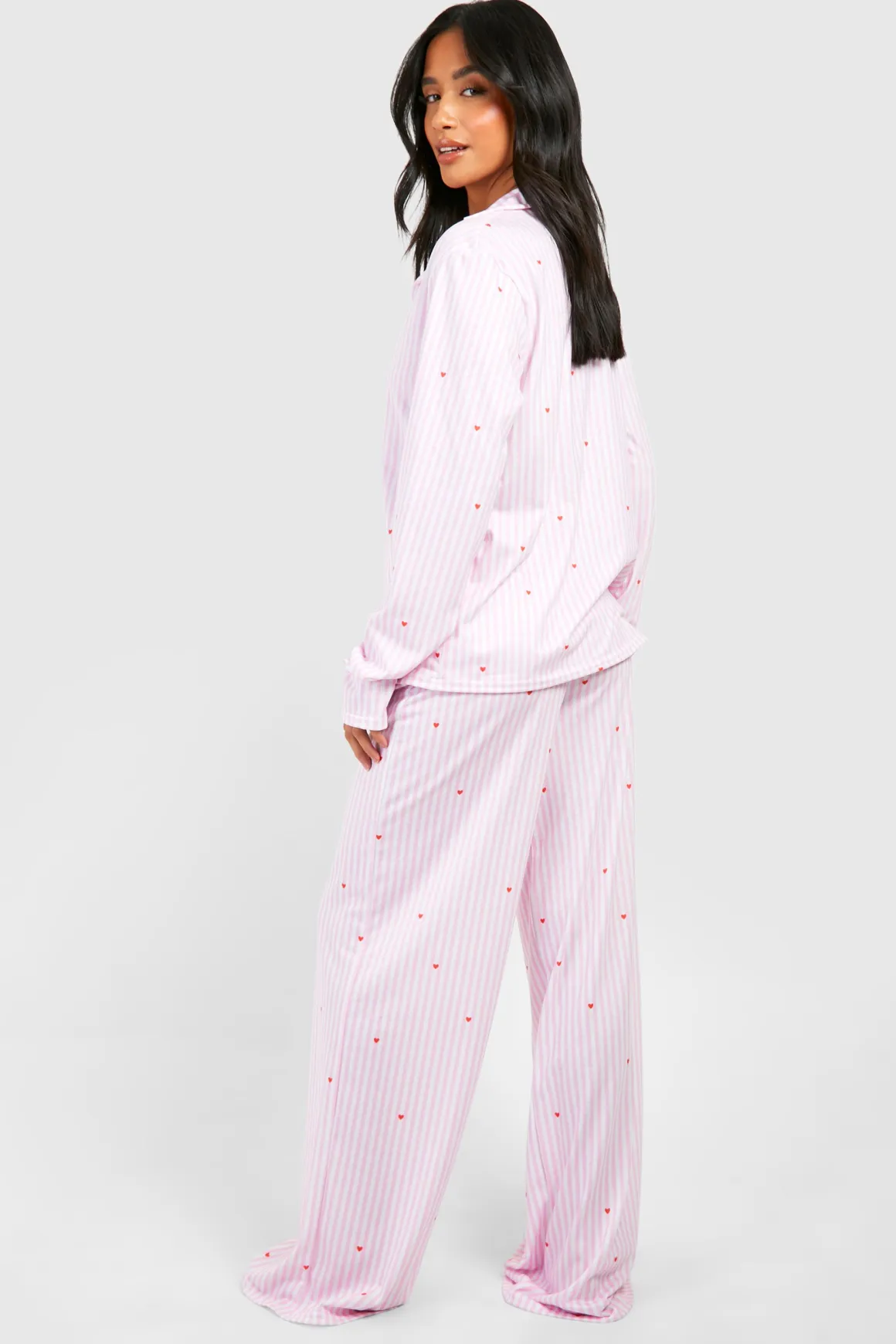 Ensemble Pyjama Petite Chemise À Manches Longues Et Pantalon À Rayures Fines Et Imprimé Cœurs