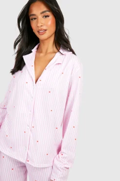 Ensemble Pyjama Petite Chemise À Manches Longues Et Pantalon À Rayures Fines Et Imprimé Cœurs
