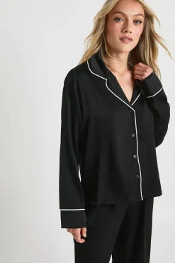 Ensemble Pyjama Petite Chemise Et Pantalon À Manches Longues En Satin Avec Détails Passepoilés