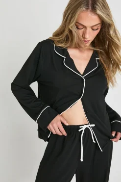 Ensemble Pyjama Petite Chemise À Manches Longues Et Pantalon Avec Détail Passepoil En Jersey