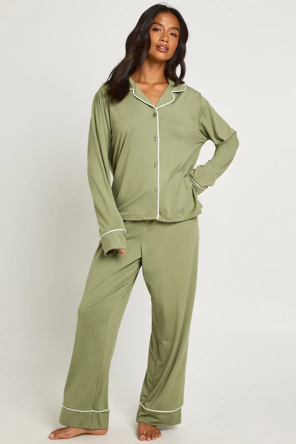 Ensemble Pyjama Petite Chemise À Manches Longues Et Pantalon Avec Détail Passepoilé