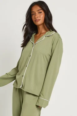 Ensemble Pyjama Petite Chemise À Manches Longues Et Pantalon Avec Détail Passepoilé