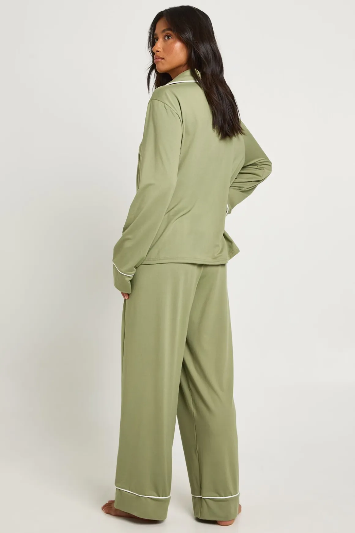 Ensemble Pyjama Petite Chemise À Manches Longues Et Pantalon Avec Détail Passepoilé