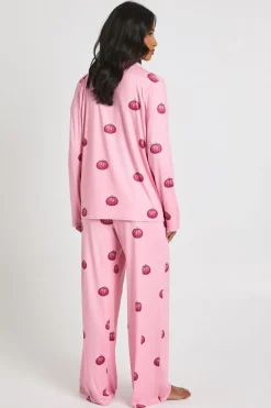 Ensemble Pyjama Petite À Manches Longues Avec Imprimé Citrouilles D'halloween Chemise & Pantalon