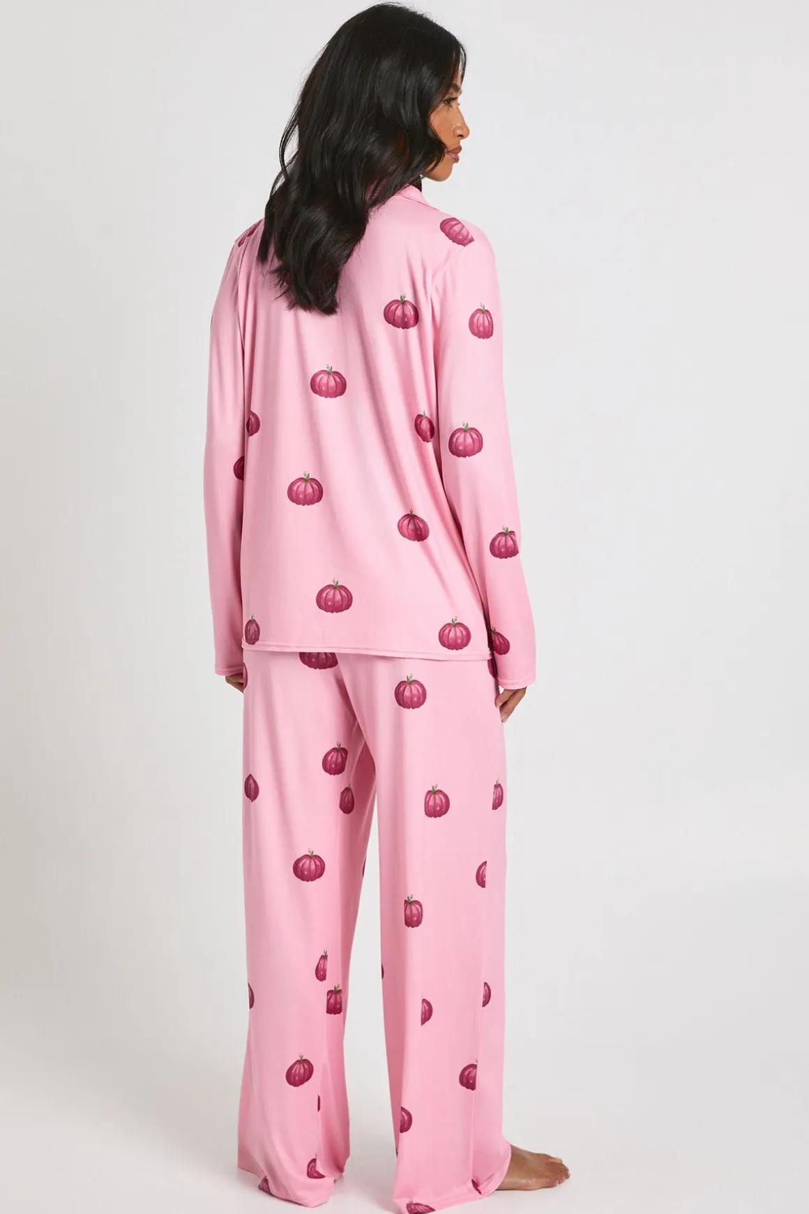 Ensemble Pyjama Petite À Manches Longues Avec Imprimé Citrouilles D'halloween Chemise & Pantalon