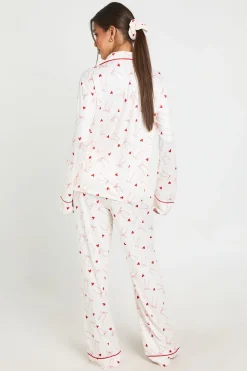 Ensemble Pyjama 3 Pièces Chemise Et Pantalon À Manches Longues Imprimé Cœurs Et Nœuds