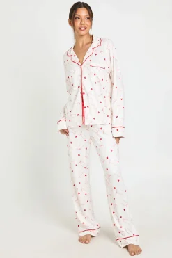Ensemble Pyjama 3 Pièces Chemise Et Pantalon À Manches Longues Imprimé Cœurs Et Nœuds