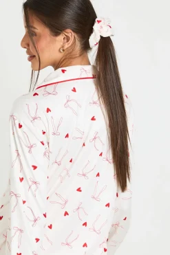 Ensemble Pyjama 3 Pièces Chemise Et Pantalon À Manches Longues Imprimé Cœurs Et Nœuds