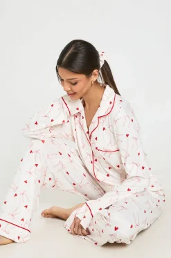 Ensemble Pyjama 3 Pièces Chemise Et Pantalon À Manches Longues Imprimé Cœurs Et Nœuds