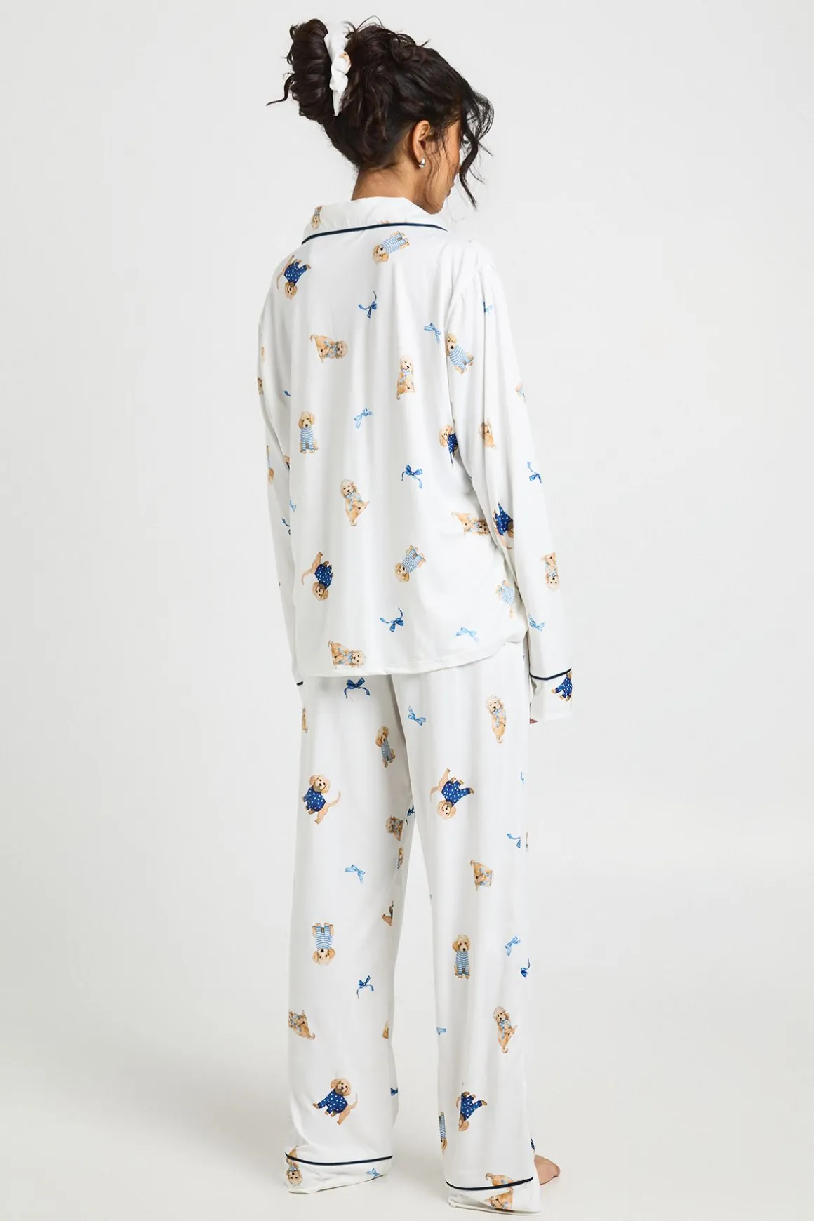 Ensemble Pyjama 3 Pièces Manches Longues Motif Chiot Nœud Papillon