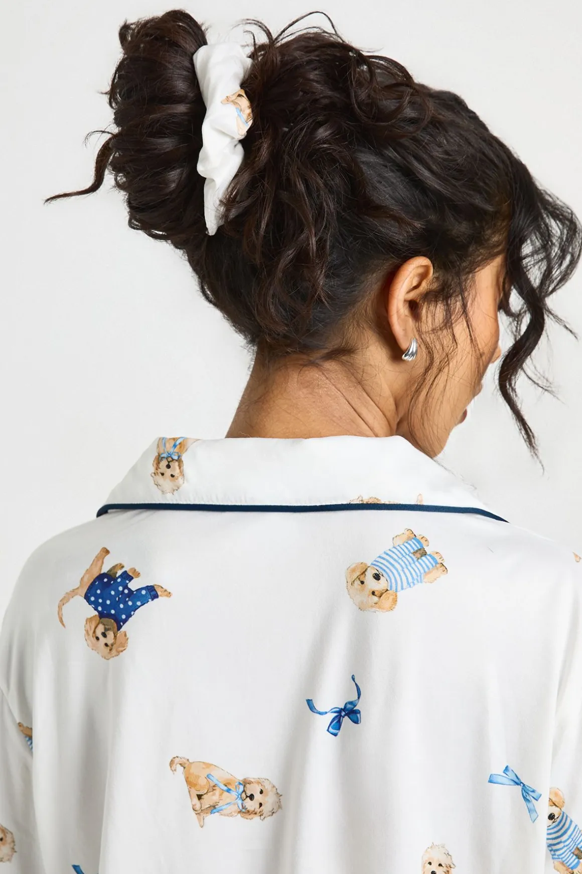 Ensemble Pyjama 3 Pièces Manches Longues Motif Chiot Nœud Papillon