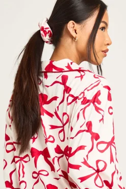boohoo Ensemble Pyjama 3 Pièces Petite Chemise Manches Longues Imprimé Nœuds Oversize & Pantalon<Femme Pyjamas