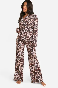 Ensemble pyjama pour petites tailles avec chemise à manches longues et pantalon imprimé léopard