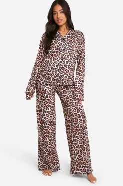 Ensemble pyjama pour petites tailles avec chemise à manches longues et pantalon imprimé léopard