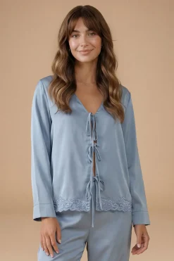 Oasis Ensemble Pyjama Satiné Coupe Large avec Bordure en Dentelle<Femme Satin Et Dentelle|Pyjamas