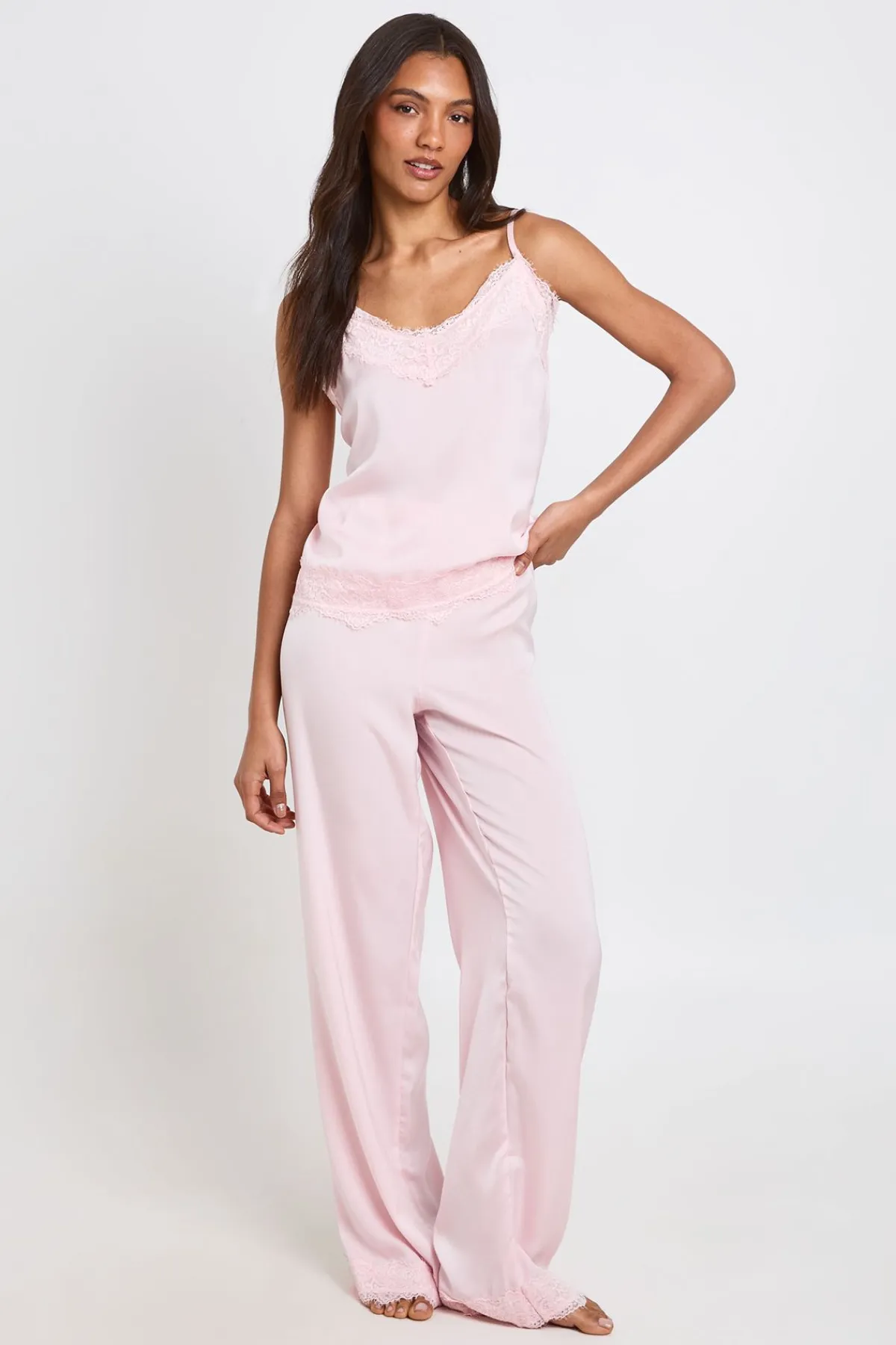 boohoo Ensemble Pyjama Tall Caraco Et Pantalon À Bordure De Dentelle Cils<Femme Satin Et Dentelle|Pyjamas