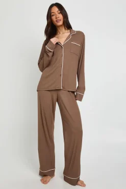 Ensemble Pyjama Tall Côtelé Doux Chemise Manches Longues & Pantalon