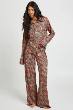 boohoo Ensemble Pyjama Tall Manches Longues Motif Cerises et - Haut et Pantalon<Femme Imprimé Léopard|Pyjamas