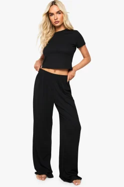 Ensemble Pyjama Tee-shirt Court Ajouré Et Pantalon Large
