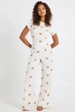 Ensemble Pyjama T-shirt Court Et Pantalon Large À Motif Ours En Jersey Pointelle