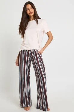 Ensemble Pyjama T-Shirt Oversize à Rayures & Pantalon