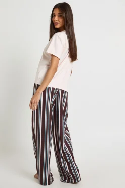 Ensemble Pyjama T-Shirt Oversize à Rayures & Pantalon