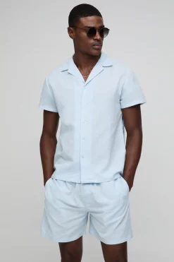 boohooMAN Ensemble Regular Revere Chemise et Short en Mélange de Lin<Homme Ensembles