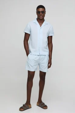 boohooMAN Ensemble Regular Revere Chemise et Short en Mélange de Lin<Homme Ensembles