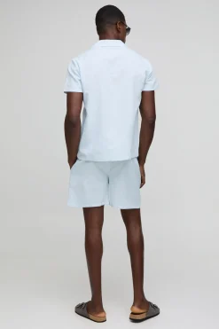 boohooMAN Ensemble Regular Revere Chemise et Short en Mélange de Lin<Homme Ensembles