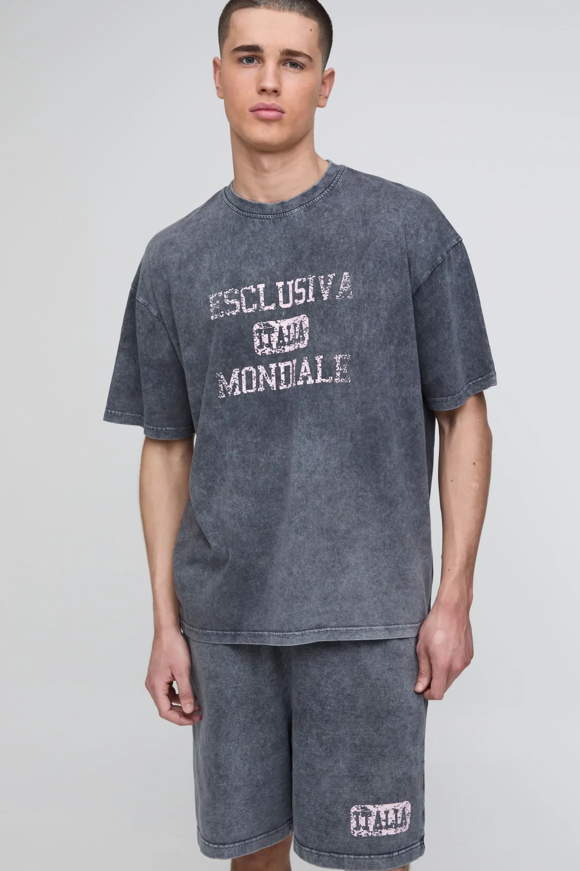 Ensemble Short Et Haut Oversize En Jersey Lavé Imprimé Italia