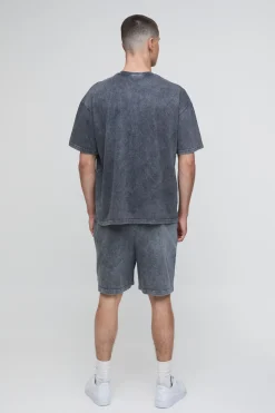 Ensemble Short Et Haut Oversize En Jersey Lavé Imprimé Italia