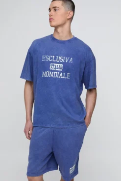 Ensemble Short Et Sweat Oversize En Molleton Délavé Imprimé Italia