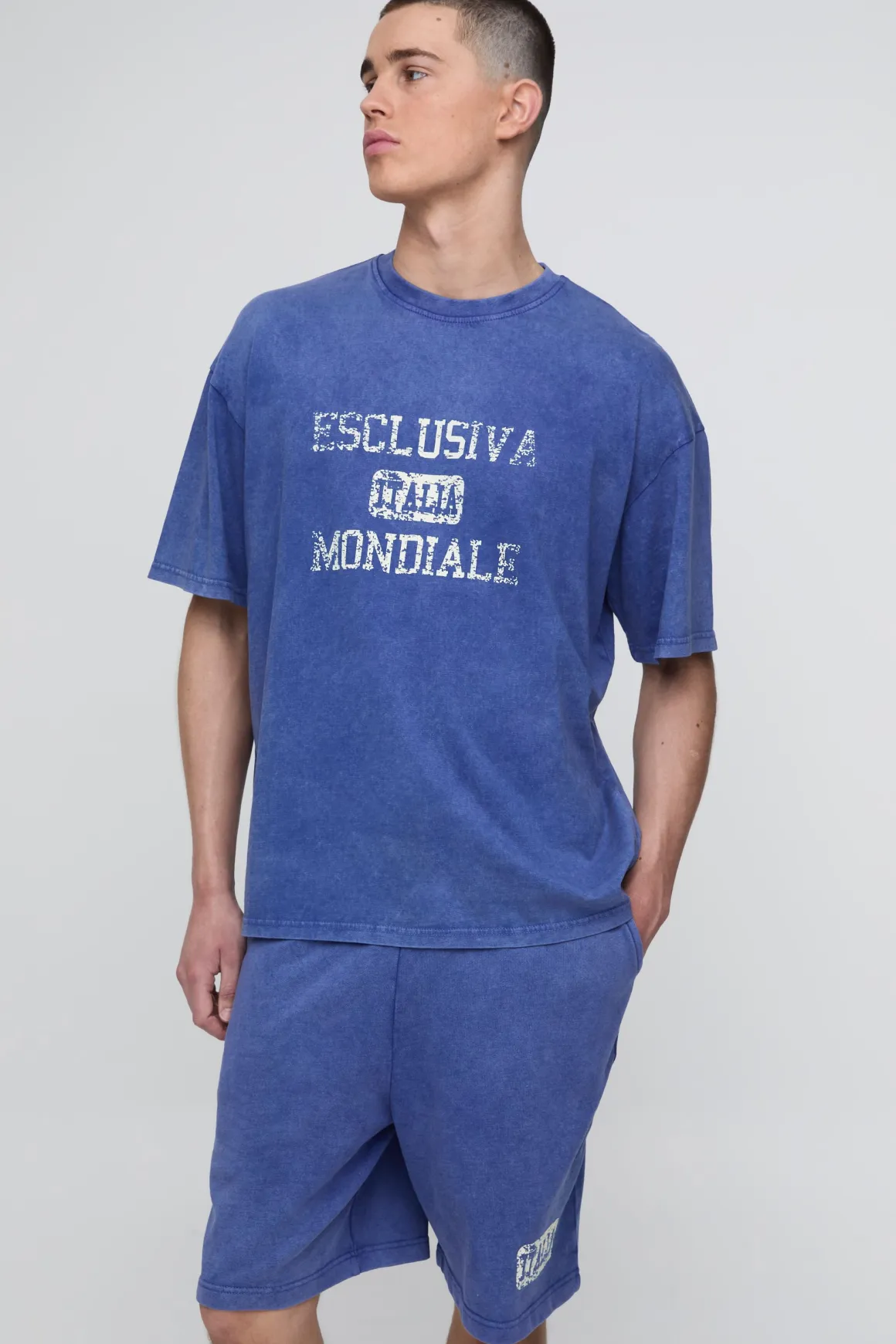 Ensemble Short Et Sweat Oversize En Molleton Délavé Imprimé Italia