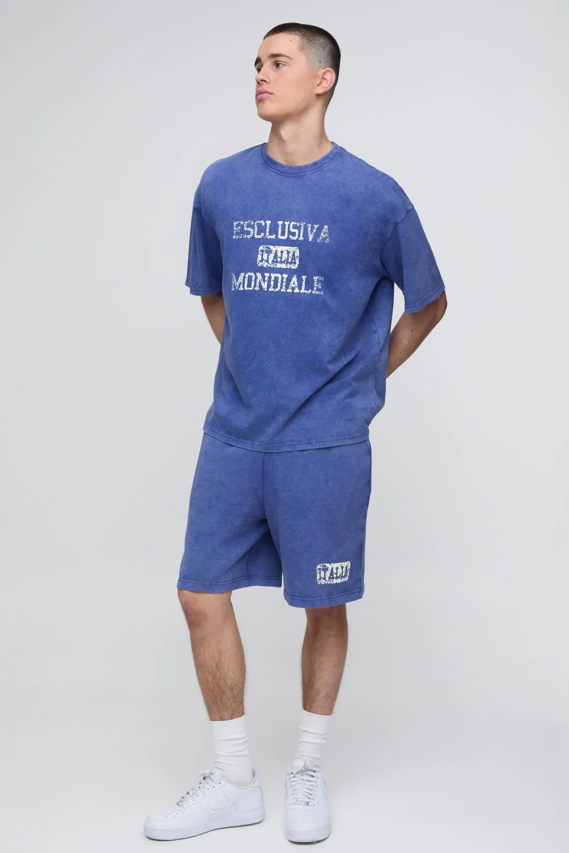 Ensemble Short Et Sweat Oversize En Molleton Délavé Imprimé Italia