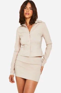 boohoo Ensemble super stretch avec chemise cintrée et mini-jupe<Femme Tailleurs|Tops