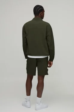 boohooMAN Ensemble Surchemise Cargo En Nylon Enduit Coupe Regular Et Short Décontracté<Homme Ensembles