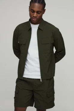 boohooMAN Ensemble Surchemise Cargo En Nylon Enduit Coupe Regular Et Short Décontracté<Homme Ensembles