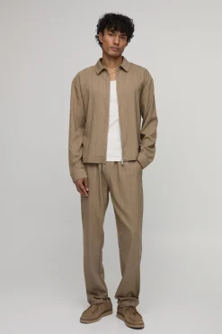 Ensemble Surchemise à Carreaux Zippée Coupe Droite et Pantalon Droit