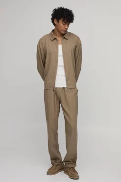 Ensemble Surchemise à Carreaux Zippée Coupe Droite et Pantalon Droit