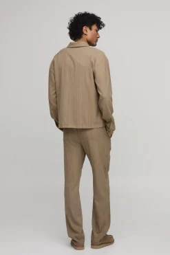 Ensemble Surchemise à Carreaux Zippée Coupe Droite et Pantalon Droit