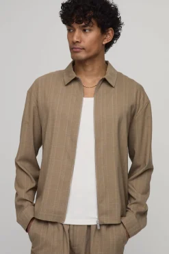 Ensemble Surchemise à Carreaux Zippée Coupe Droite et Pantalon Droit