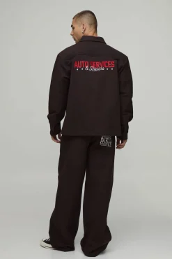Ensemble Surchemise Oversize Et Pantalon Large En Sergé Texturé Brodé