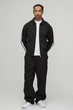 boohooMAN Ensemble Surchemise Oversize Boxy Zippée et Pantalon Balloon en Sergé avec Bandes Contrastantes<Homme Ensembles