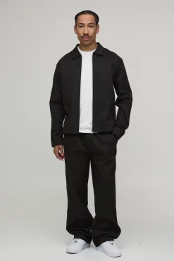 boohooMAN Ensemble Surchemise Zippée Regular à Bande Contrastante Sergé & Chino Décontracté<Homme Ensembles|Tenues De Soirée Grande Taille