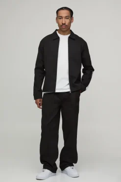 boohooMAN Ensemble Surchemise Zippée Regular à Bande Contrastante Sergé & Chino Décontracté<Homme Ensembles|Tenues De Soirée Grande Taille