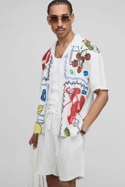 Ensemble surdimensionné chemise et short imprimés en mélange de lin pour un style décontracté