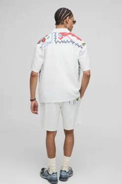 Ensemble surdimensionné chemise et short imprimés en mélange de lin pour un style décontracté