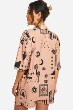 Ensemble surdimensionné chemise & short à imprimé boho tonal martelé